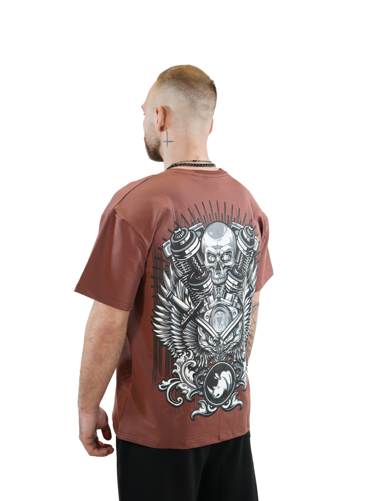 Mechanical Skull Oversized Tee Brick Red