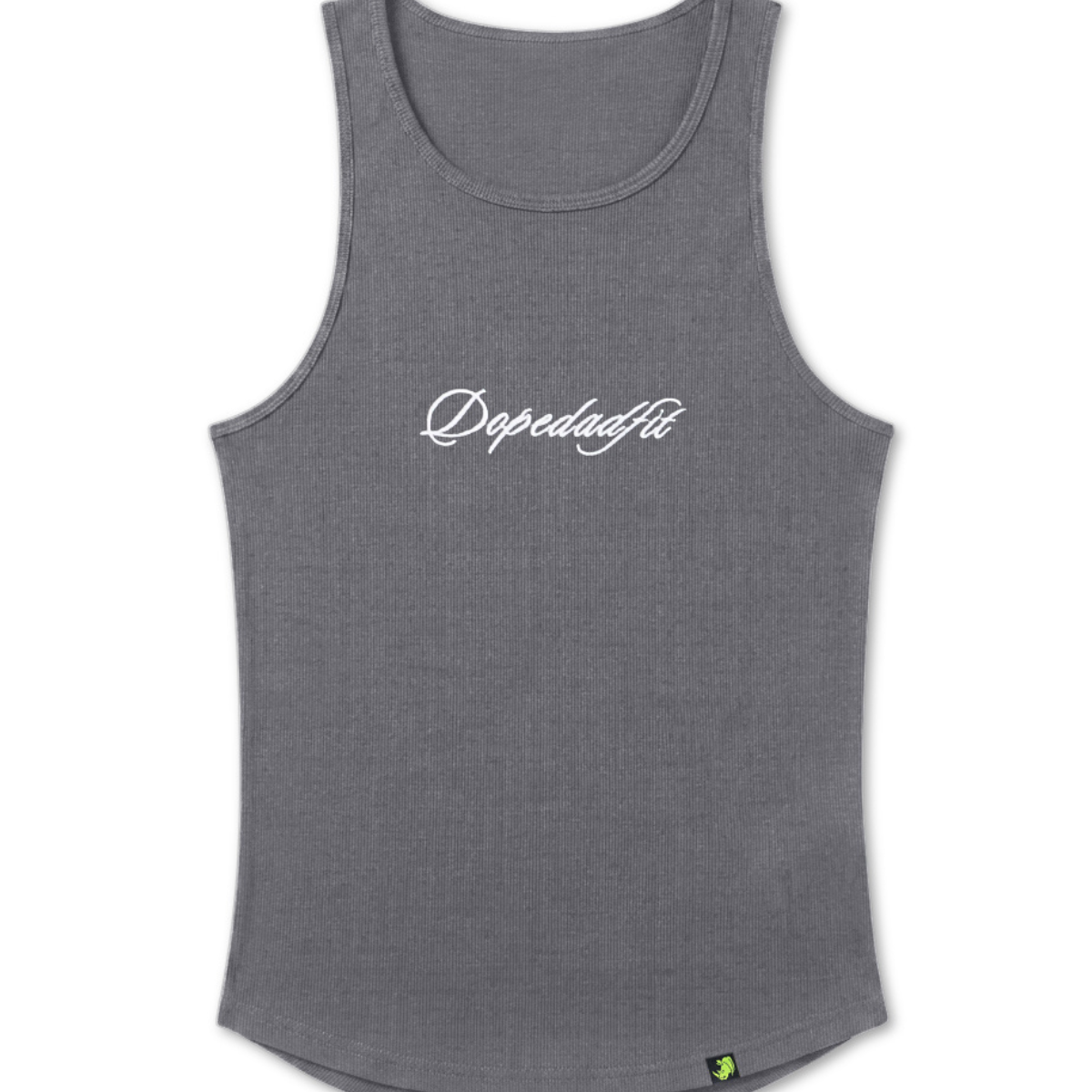 Script Ribbed Tank Charcoal Grey