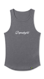 Script Ribbed Tank Charcoal Grey