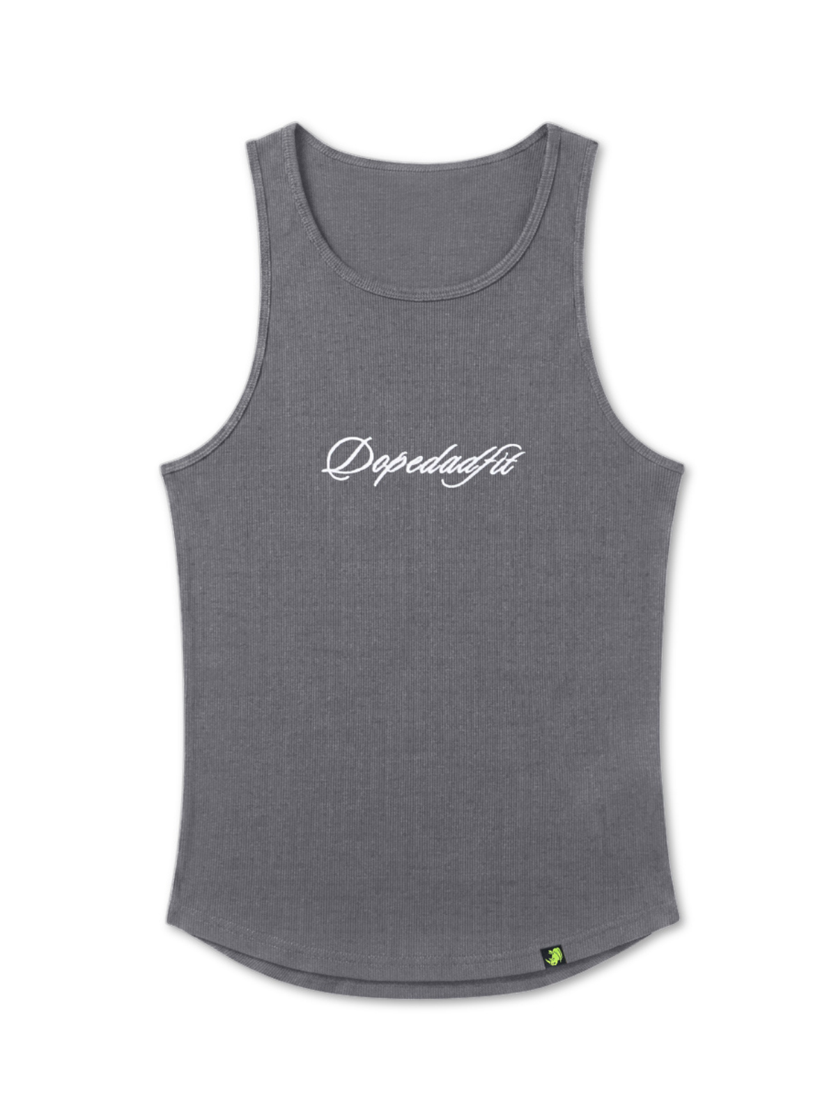 Script Ribbed Tank Charcoal Grey
