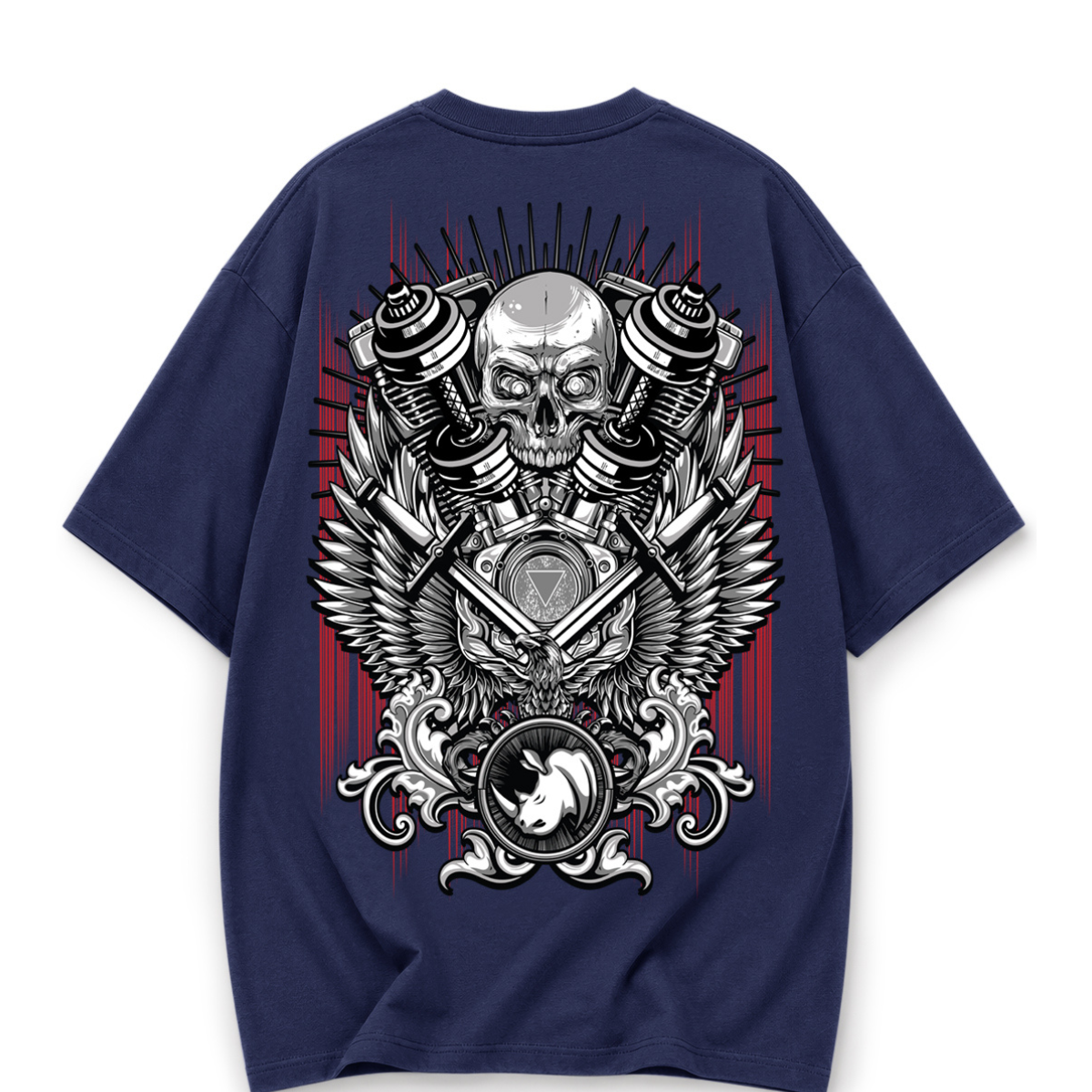 Mechanical Skull Oversized Tee Navy
