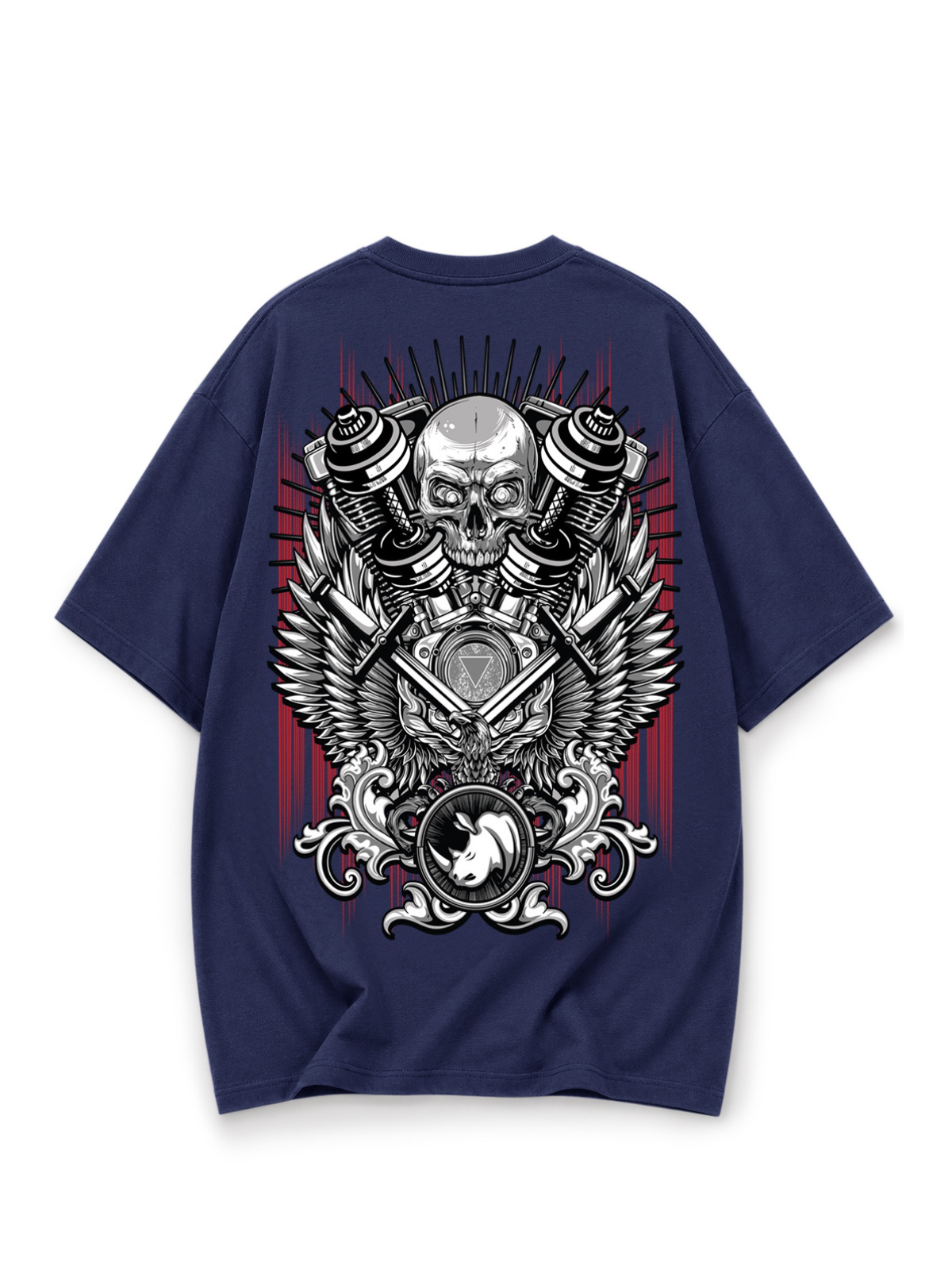 Mechanical Skull Oversized Tee Navy