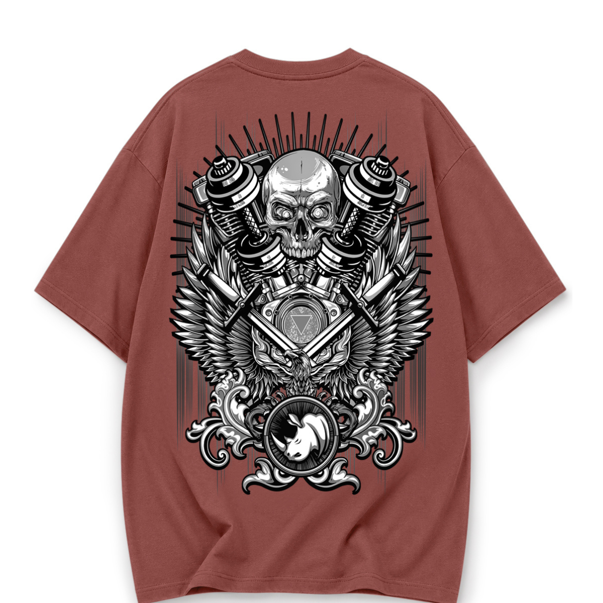 Mechanical Skull Oversized Tee Brick Red