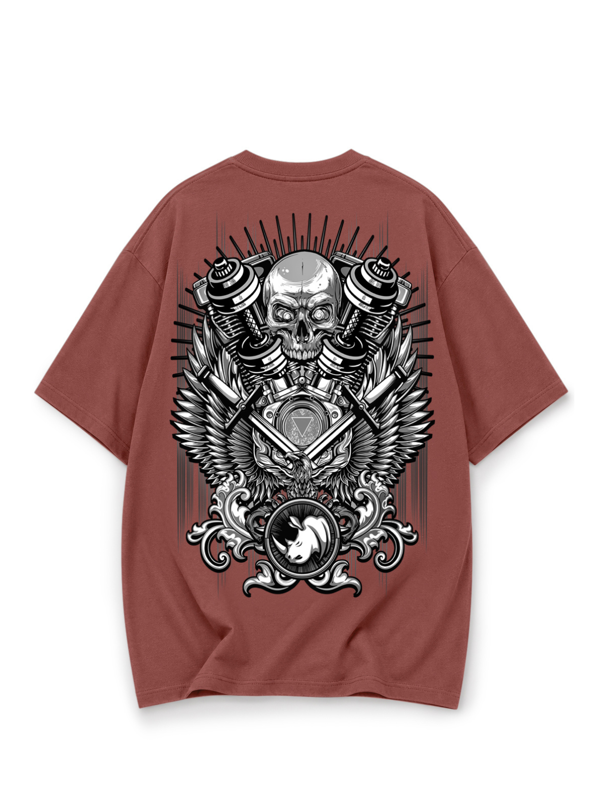 Mechanical Skull Oversized Tee Brick Red
