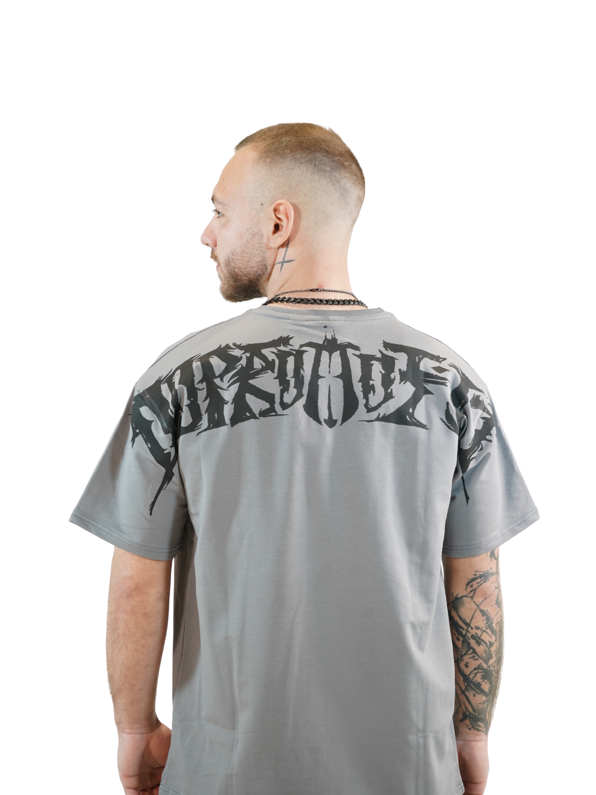 Metal Script Oversized Tee Heather Grey