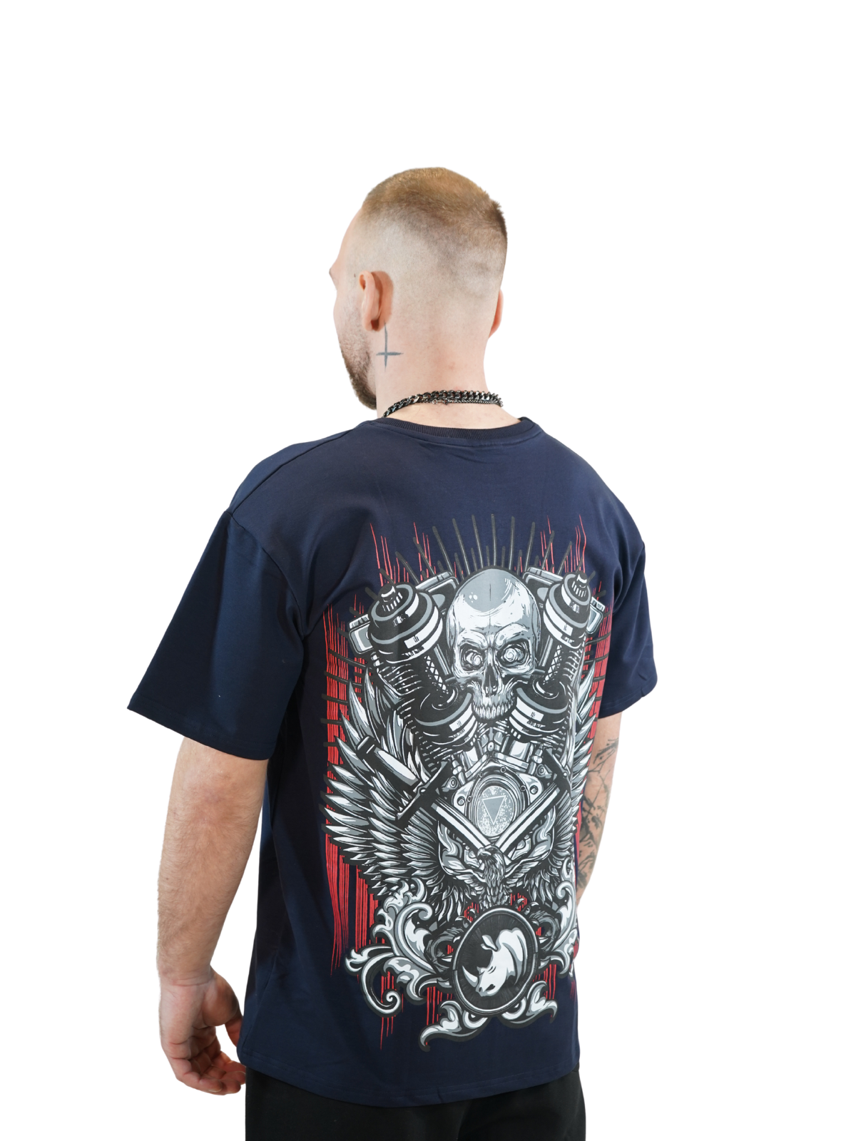 Mechanical Skull Oversized Tee Navy