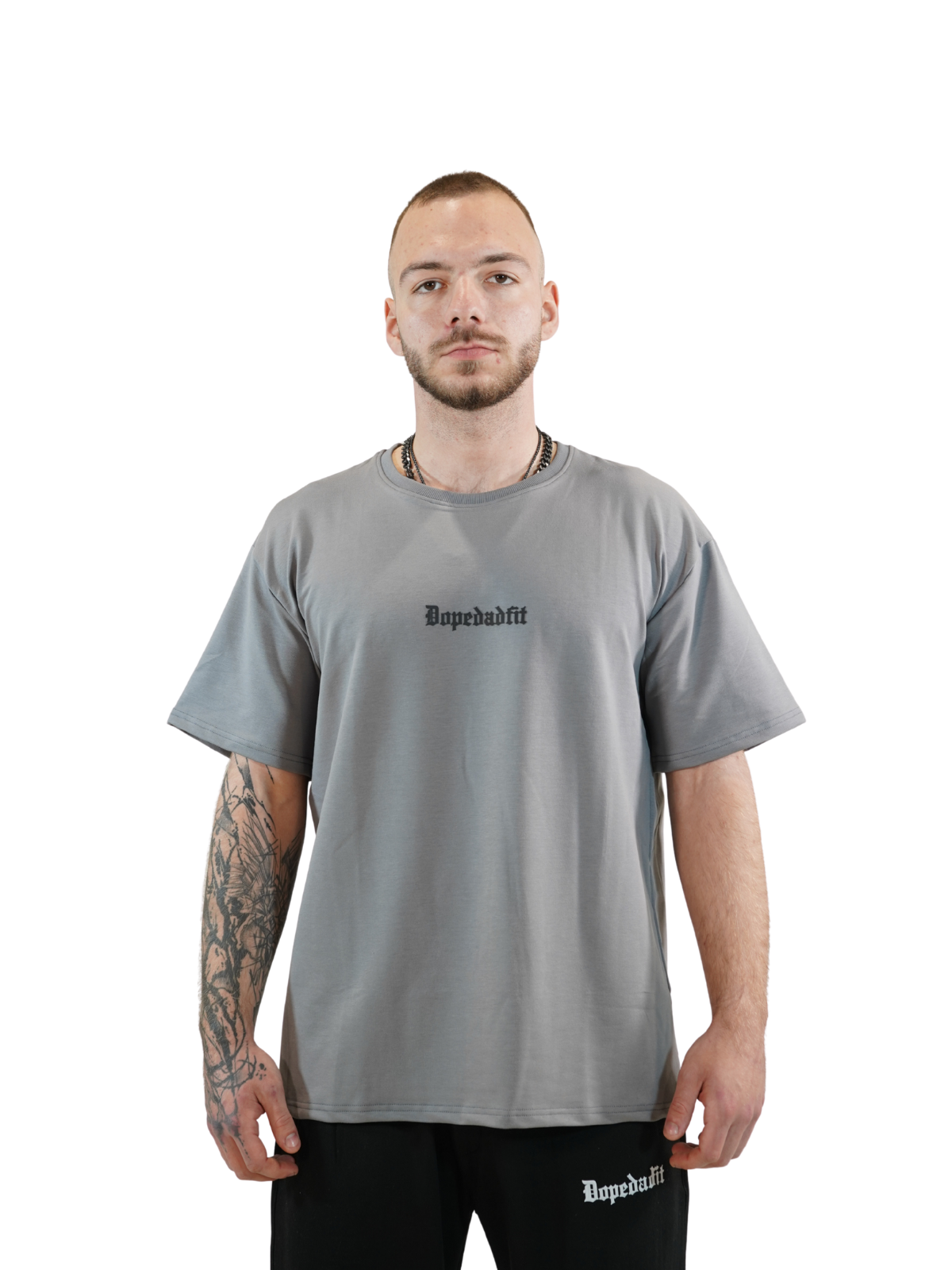 Metal Script Oversized Tee Heather Grey