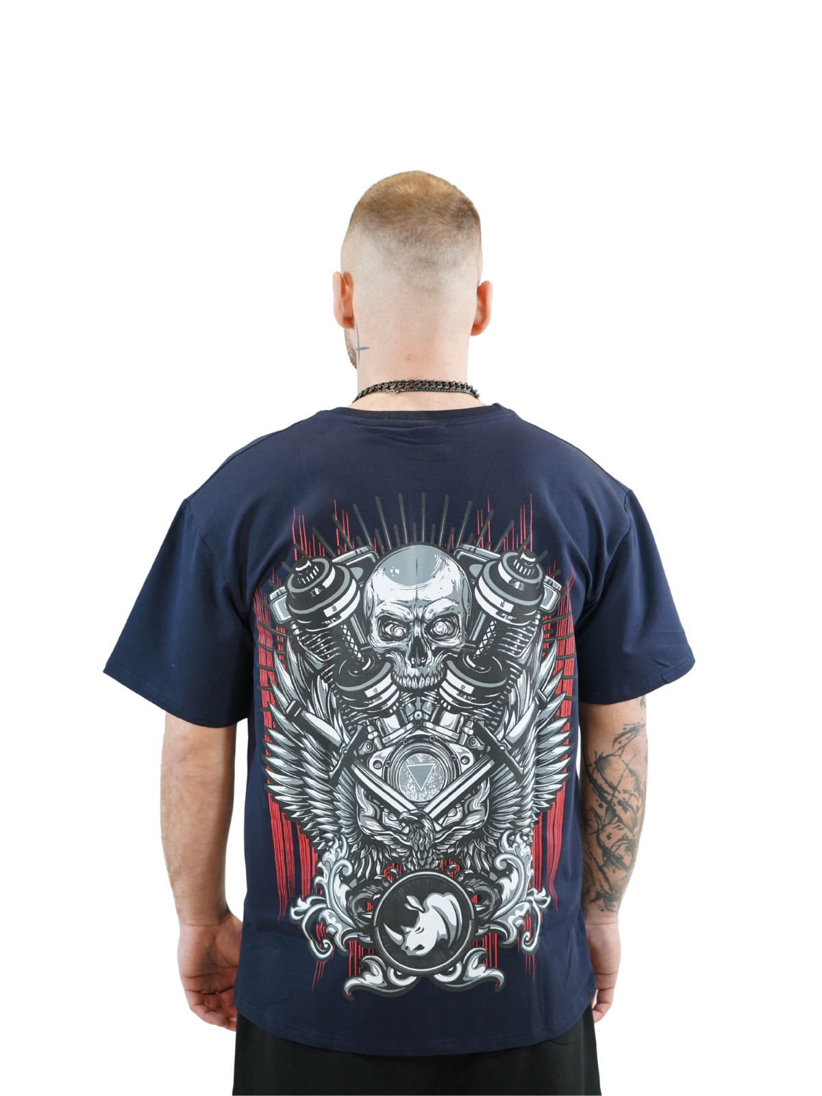 Mechanical Skull Oversized Tee Navy